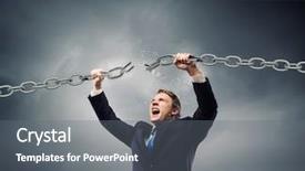  Presentation with strong - PPT theme consisting of young strong businessman tearing metal background and a gray colored foreground