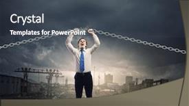  Presentation with strong - PPT layouts consisting of young strong businessman tearing metal background and a ocean colored foreground