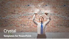  Presentation with strong - Colorful PPT theme enhanced with young strong businessman tearing metal backdrop and a coral colored foreground