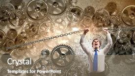  Presentation with bonds - Slide deck featuring young strong businessman tearing metal background and a coral colored foreground