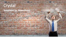  Presentation with strong - Presentation theme consisting of young strong businessman tearing metal background and a coral colored foreground