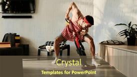  Presentation with room cleaning - PPT theme consisting of young-strong-man-in-casualwear and a violet colored foreground