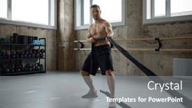  Presentation with training - Slide set consisting of young-strong-man-pulling-training background and a  colored foreground