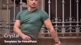  Presentation with strong - Colorful slide deck enhanced with young-strong-man-sitting-down backdrop and a tawny brown colored foreground