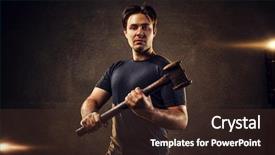  Presentation with strong - Presentation theme enhanced with young strong man with hammer background and a  colored foreground