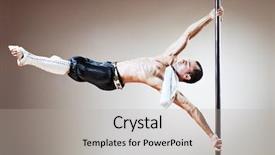  Presentation with pole - Theme with young strong pole dance man background and a light gray colored foreground