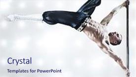  Presentation with pole - Beautiful slide deck featuring young strong pole dance man backdrop and a sky blue colored foreground