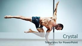  Presentation with pole - Audience pleasing slide deck consisting of young strong pole dancing man on wall background backdrop and a sky blue colored foreground