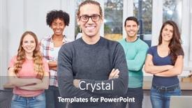  Presentation with entrepreneur - Beautiful PPT theme featuring young student as a self-confident entrepreneur in front of his start-up team backdrop and a dark gray colored foreground