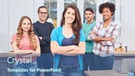  Presentation with coworking - Amazing PPT layouts having young student as an entrepreneur in front of her start-up team in the coworking office backdrop and a ocean colored foreground