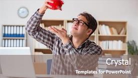  Presentation with piggy bank - Audience pleasing presentation theme consisting of young student breaking piggy bank backdrop and a gray colored foreground