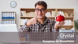  Presentation with piggy bank - Presentation theme with young student breaking piggy bank background and a  colored foreground