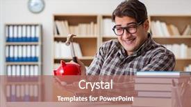  Presentation with piggy bank broken piggybank - Presentation with young student breaking piggy bank background and a  colored foreground