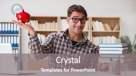  Presentation with piggy bank - Colorful presentation enhanced with young student breaking piggy bank backdrop and a  colored foreground