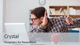  Presentation with piggy bank - Theme with young student breaking piggy bank background and a light gray colored foreground