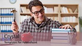  Presentation with piggy bank is evil - Beautiful PPT layouts featuring young student breaking piggy bank backdrop and a  colored foreground