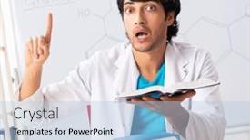  Presentation with chemist - Presentation design enhanced with young-student-chemist background and a light blue colored foreground