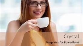  Presentation with coffee - Beautiful theme featuring young-student-drinking-coffee backdrop and a coral colored foreground