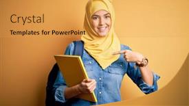  Presentation with hijab - Colorful presentation theme enhanced with young-student-girl-wearing-muslim backdrop and a yellow colored foreground