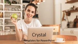  Presentation with happy young student girl holding - PPT theme enhanced with young student girl with apple background and a  colored foreground