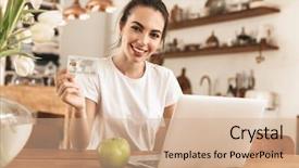  Presentation with pay - Presentation design consisting of young student girl with apple background and a coral colored foreground