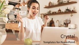  Presentation with credit card - Cool new PPT theme with young student girl with apple backdrop and a lemonade colored foreground