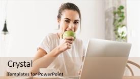  Presentation with student - Beautiful slide deck featuring young student girl with apple backdrop and a  colored foreground