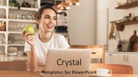  Presentation with student - Slide set consisting of young student girl with apple background and a coral colored foreground