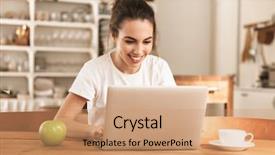  Presentation with student - Beautiful slide deck featuring young student girl with apple backdrop and a coral colored foreground