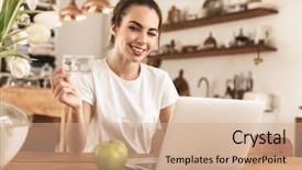  Presentation with credit card - Slide deck having young student girl with apple background and a coral colored foreground