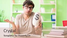  Presentation with student - Colorful slide set enhanced with young student in expensive tuition backdrop and a  colored foreground