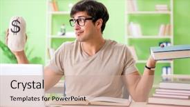  Presentation with student - Beautiful slide deck featuring young student in expensive tuition backdrop and a coral colored foreground