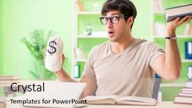  Presentation with student - Presentation theme featuring young student in expensive tuition background and a lemonade colored foreground