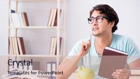  Presentation with student - Slide set consisting of young student in expensive tuition background and a lemonade colored foreground