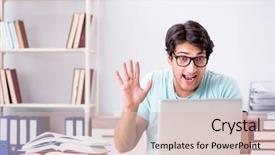  Presentation with cognitive theory learning concept - PPT theme featuring young student in tele-learning background and a soft green colored foreground