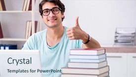  Presentation with learning - Audience pleasing slide deck consisting of young student in tele-learning backdrop and a sky blue colored foreground