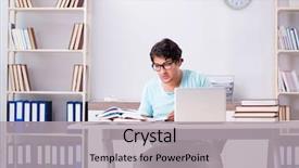  Presentation with learning - Slides featuring young student in tele-learning background and a light gray colored foreground