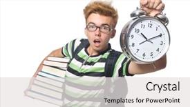  Presentation with student - Theme consisting of young student isolated on white background and a white colored foreground