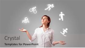  Presentation with sports - Presentation theme having young student juggle with sports concept background and a light gray colored foreground