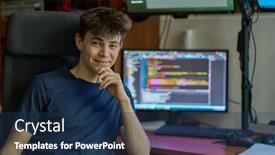  Presentation with service learning - Theme consisting of young-student-learning-computer-science background and a ocean colored foreground