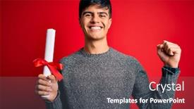  Presentation with university - Amazing presentation theme having young-student-man-holding-university backdrop and a dark gray colored foreground