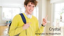  Presentation with young college student diagnosis of chlamydia - Amazing presentation design having young student man wearing headphones backdrop and a  colored foreground