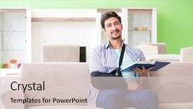  Presentation with man heart attact hand hold - Slide set with young student man with hand background and a  colored foreground