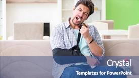  Presentation with injury - Colorful presentation design enhanced with young student man with hand backdrop and a  colored foreground