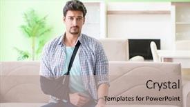  Presentation with injury - Audience pleasing slide set consisting of young student man with hand backdrop and a  colored foreground