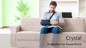  Presentation with young college student diagnosis of chlamydia - Slide set enhanced with young student man with hand background and a light gray colored foreground