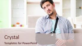  Presentation with injury - Presentation consisting of young student man with hand background and a  colored foreground