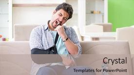  Presentation with young college student diagnosis of sti - Presentation design consisting of young student man with hand background and a  colored foreground