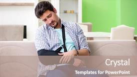  Presentation with injury - Presentation theme featuring young student man with hand background and a coral colored foreground