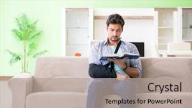  Presentation with man heart attact hand hold - Cool new presentation design with young student man with hand backdrop and a  colored foreground